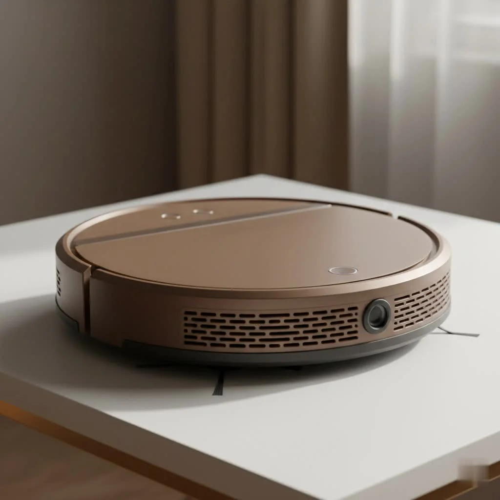 Smart robot vacuum cleaning a modern living room