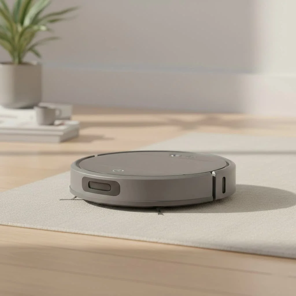 Robot vacuum on a staircase, illustrating the challenge of stair cleaning