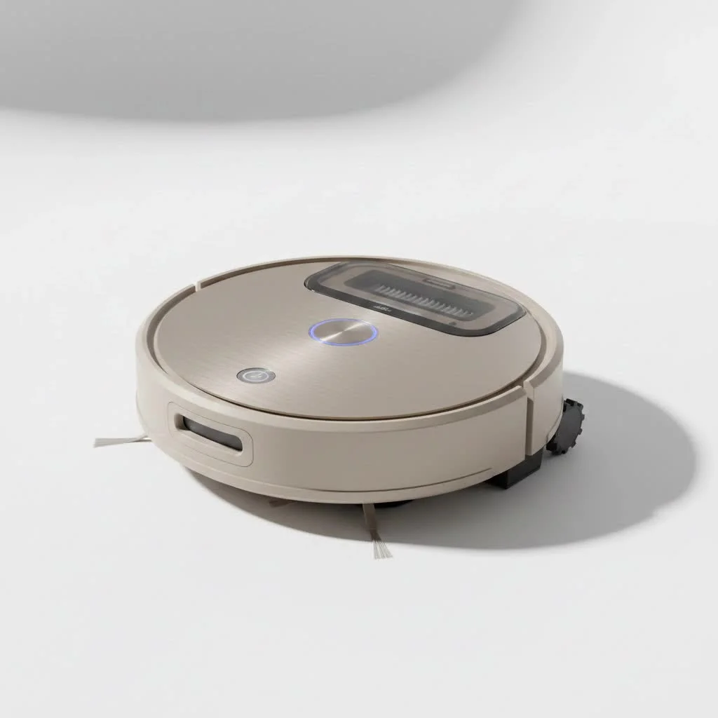 Robot vacuum mop cleaning a modern living room floor