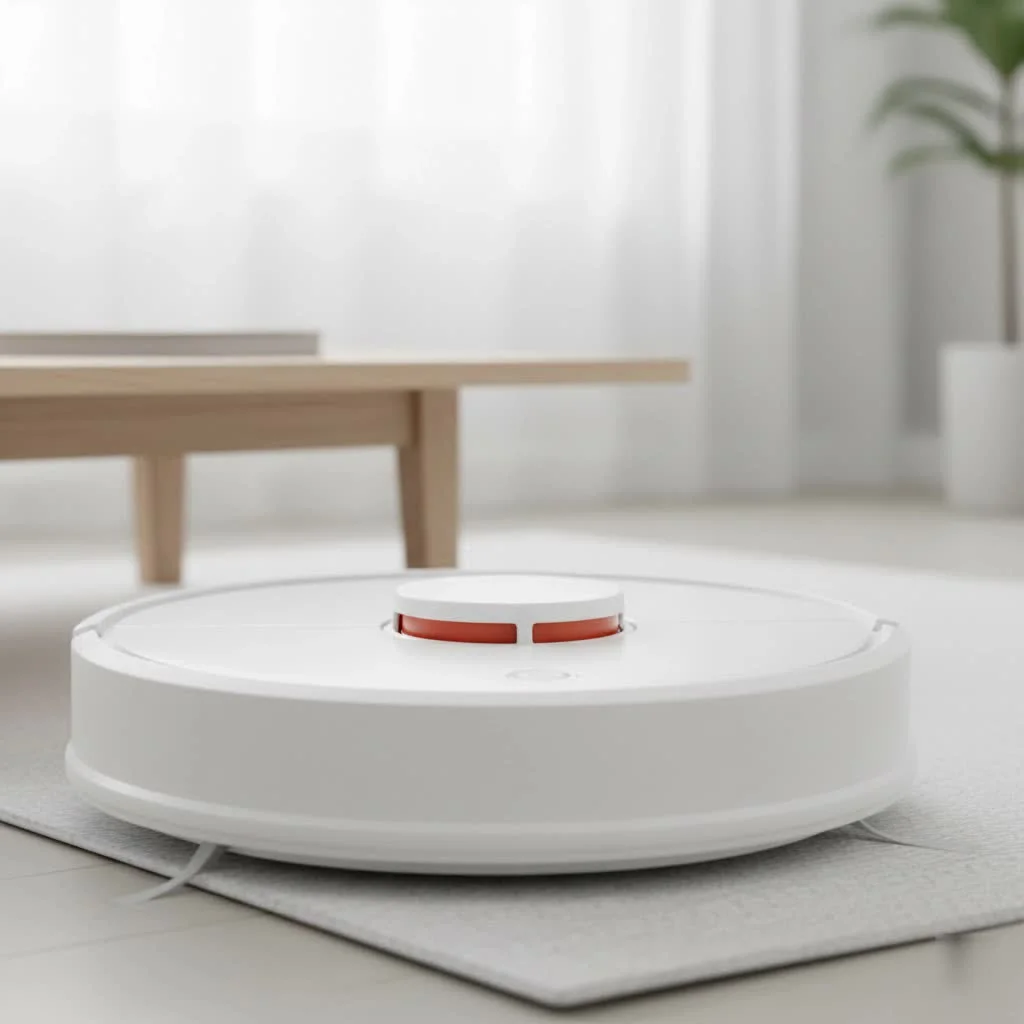 Robot vacuum cleaning pet hair from a carpet
