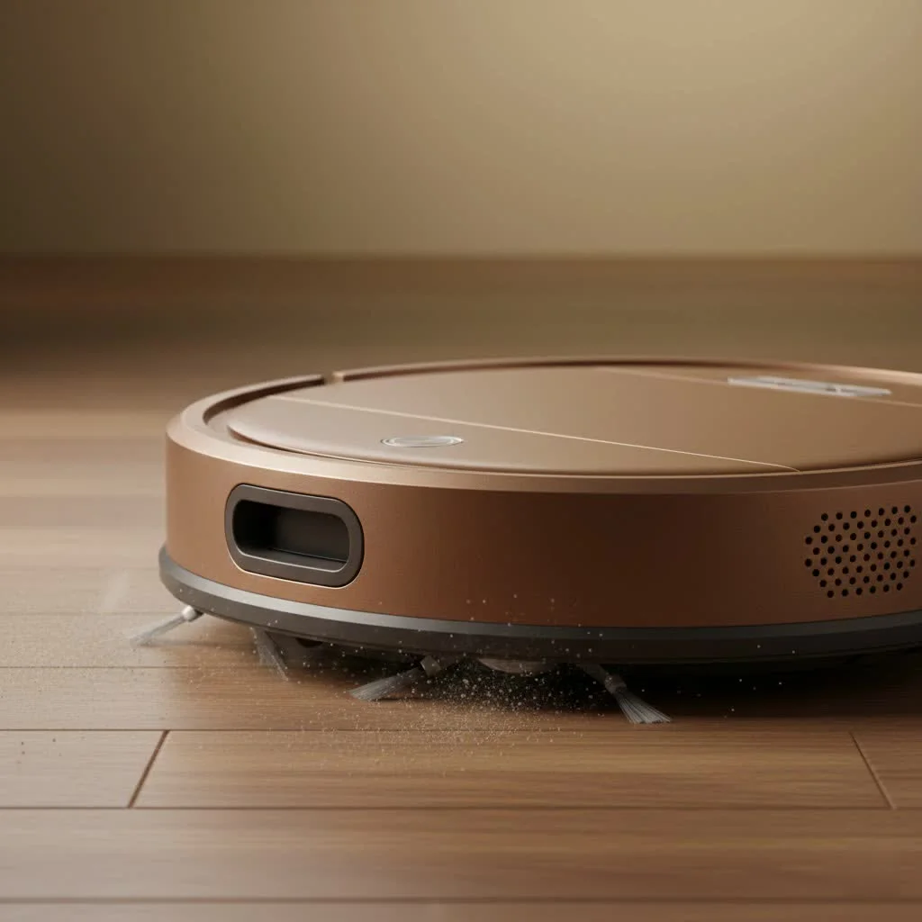 Shark AI robot vacuum cleaning a modern living room