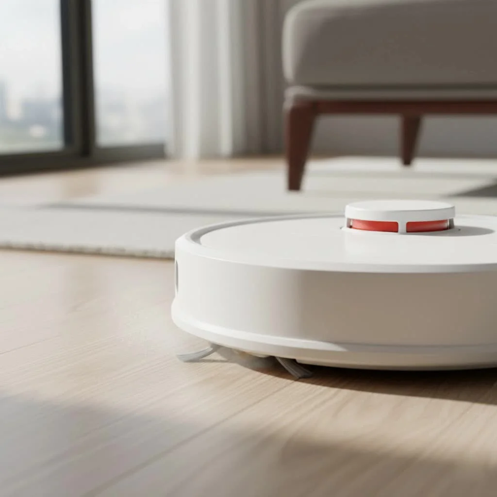 Robot vacuum cleaning pet hair from a carpet