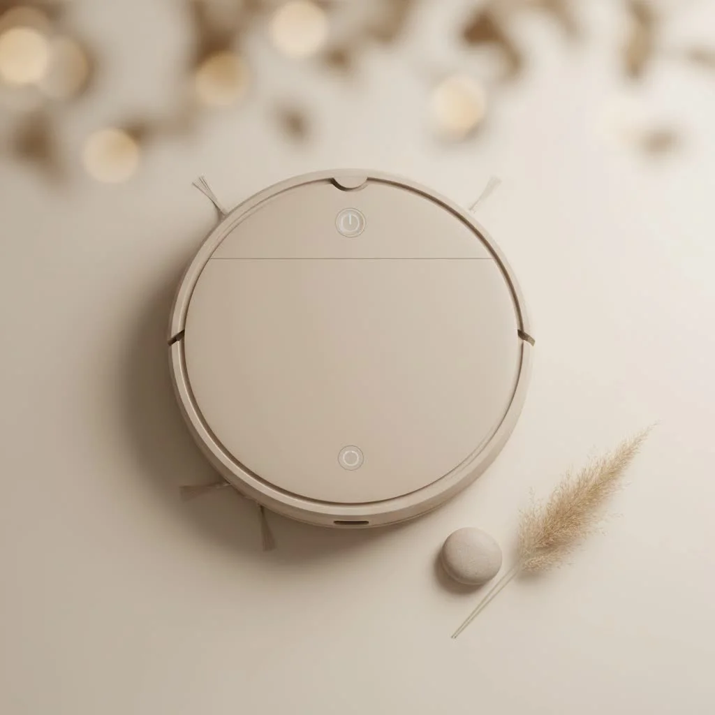 Robot vacuum cleaning a modern living room floor