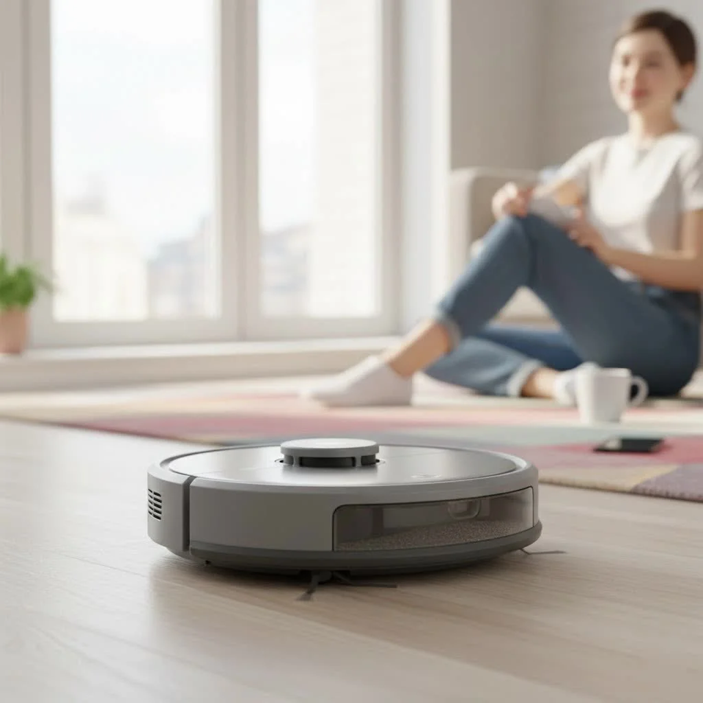 ECOVACS DEEBOT robot vacuum cleaning a modern living room