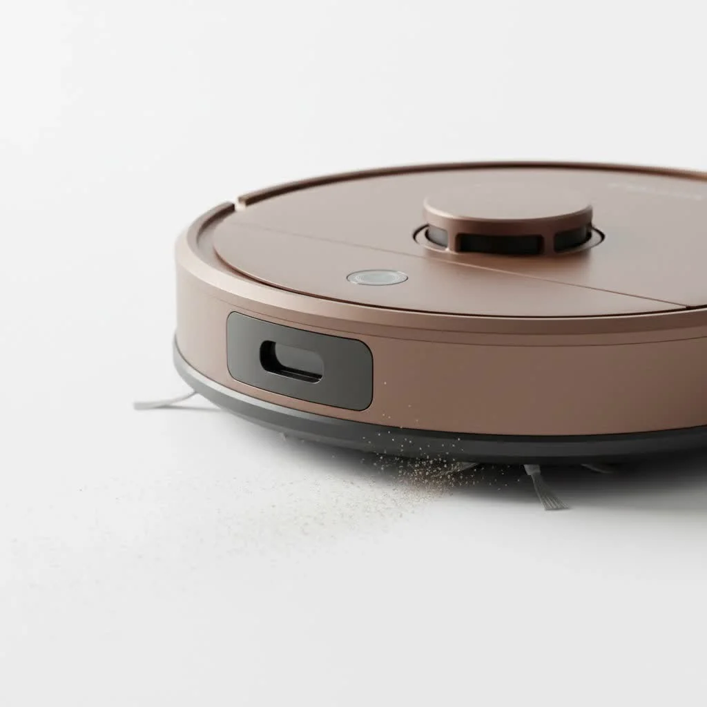 Roomba robot vacuum cleaning a modern living room