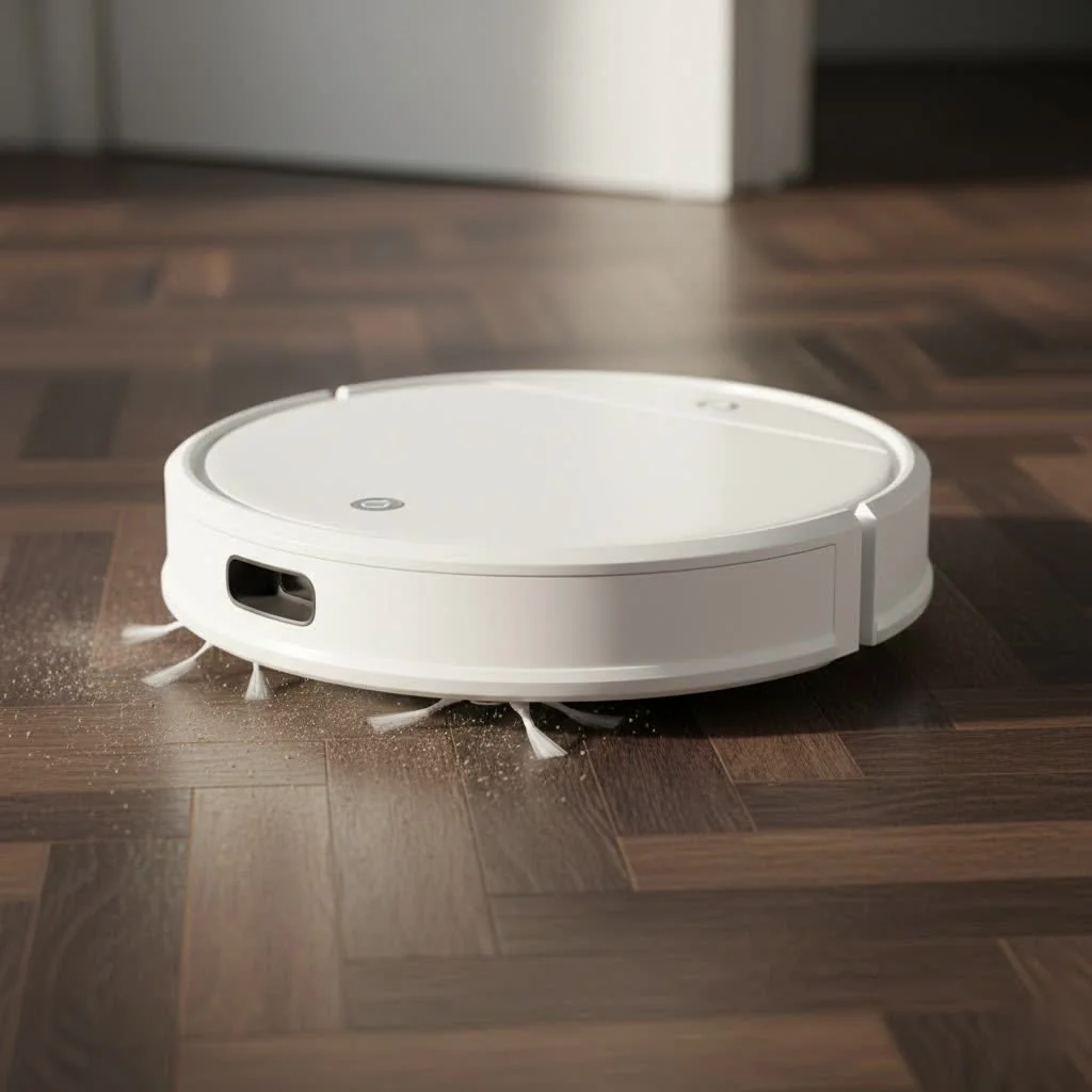 Shark IQ Robot Vacuum cleaning a living room floor