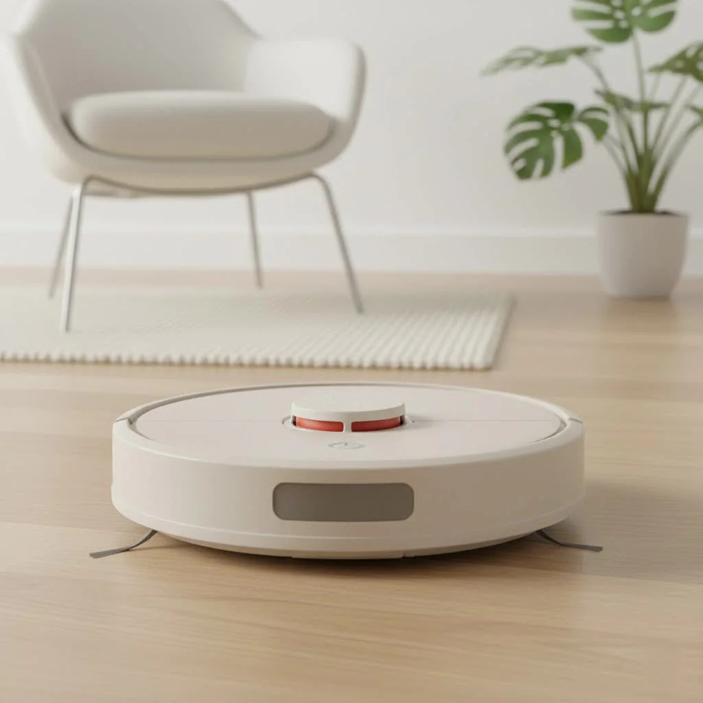 Commercial robot vacuum cleaning a large office space