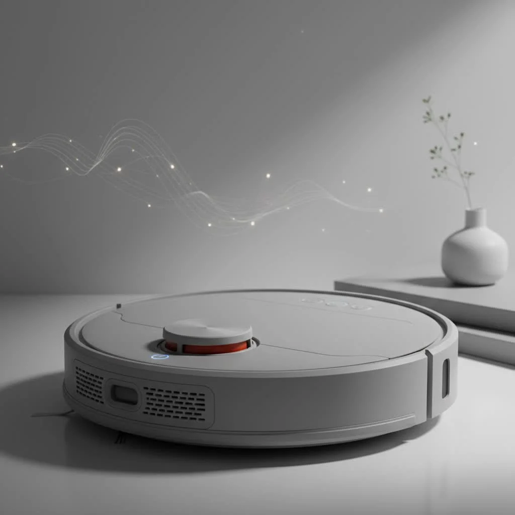 Robot vacuum and mop cleaning a hard floor