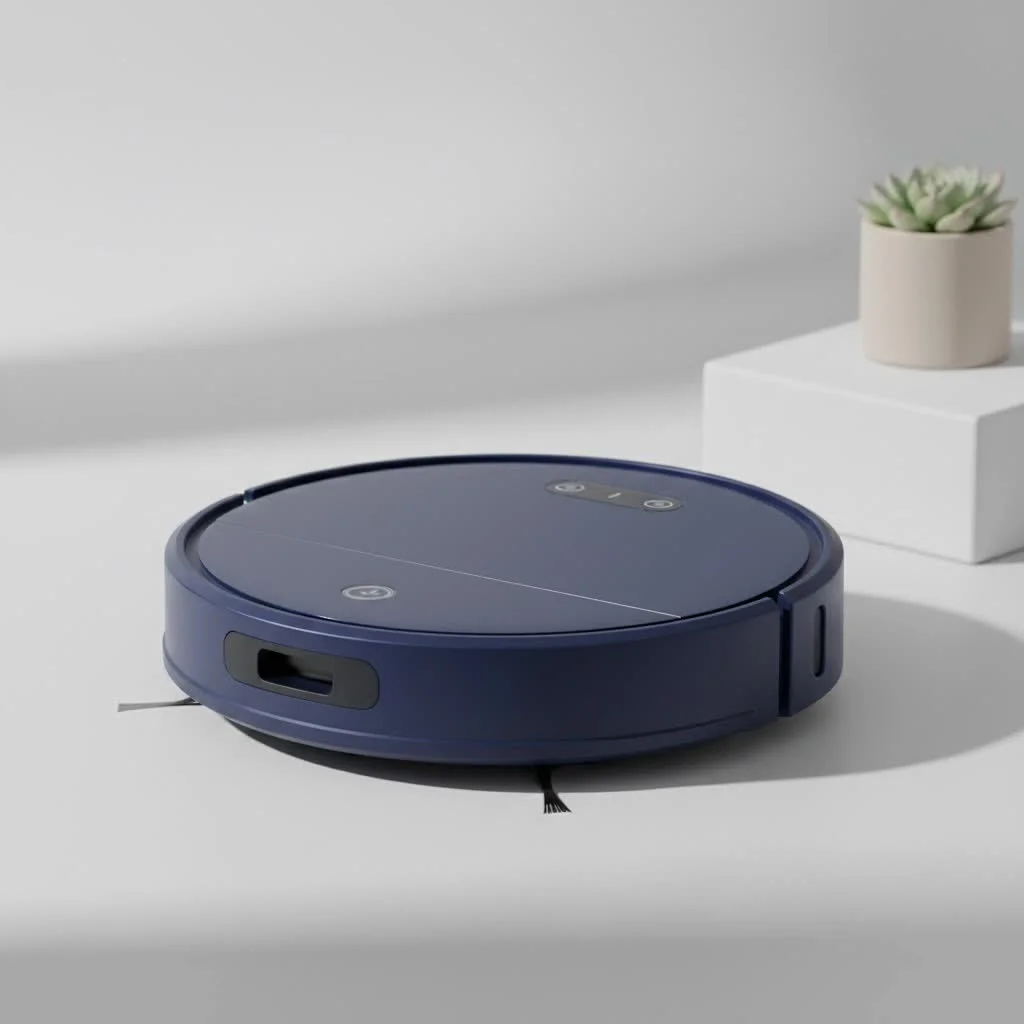 Robot vacuum cleaning a modern living room during Black Friday sales