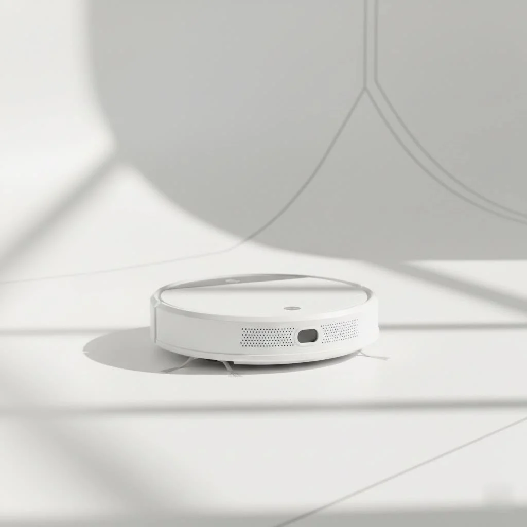 Robot vacuum cleaning a modern living room