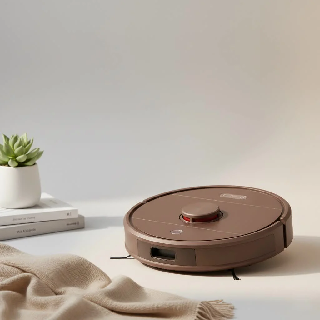 Robot vacuum cleaning a modern living room